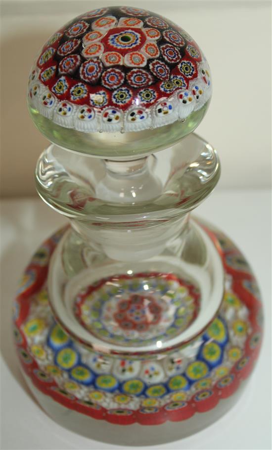 A large Murano millefleur glass inkwell paperweight, 18.5cm & 7.5cm